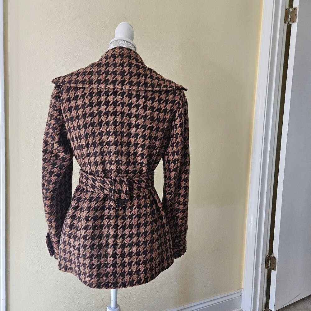 Orsay Brown Tan Wool Blend Houndstooth Jacket/ Coat Size 6 - Picture 2 of 10